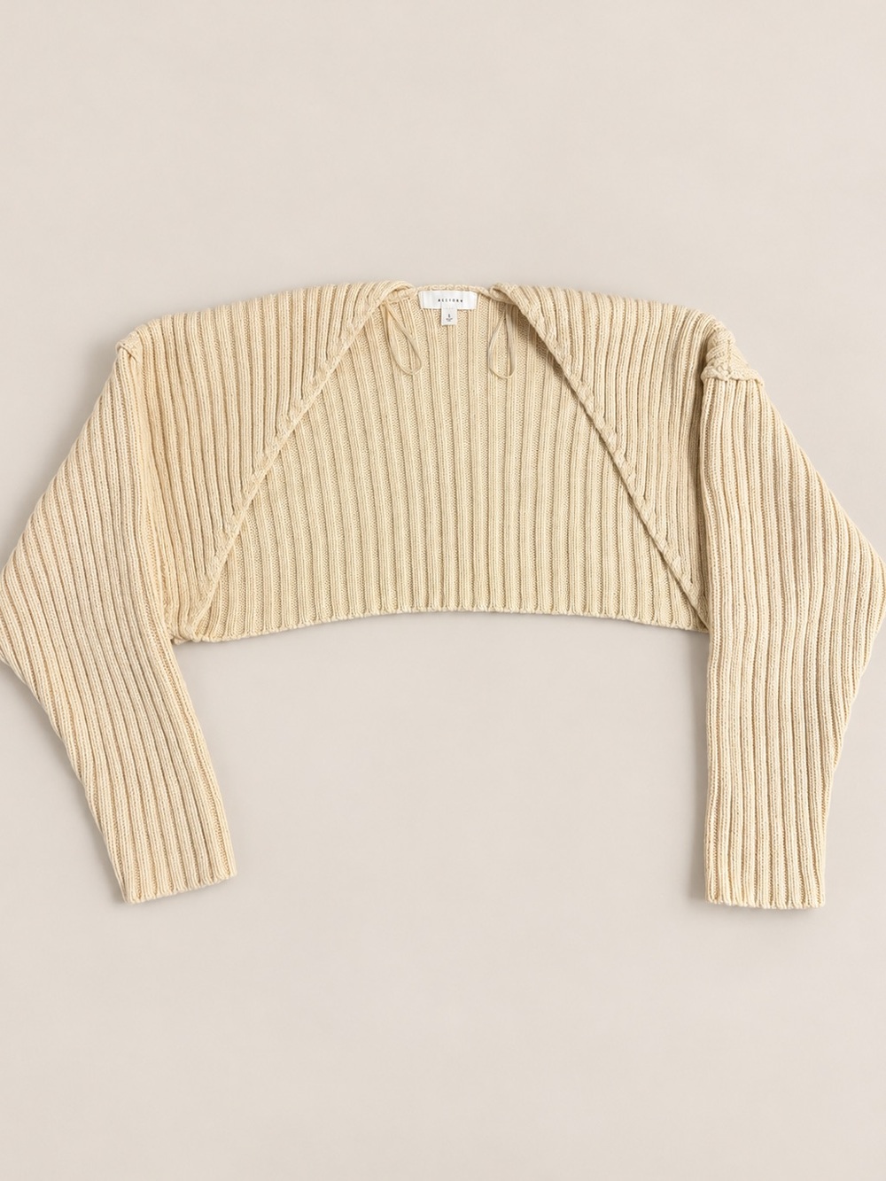 All:Row Cream Ribbed Knit Cropped Bolero Shrug Sweater Size Small